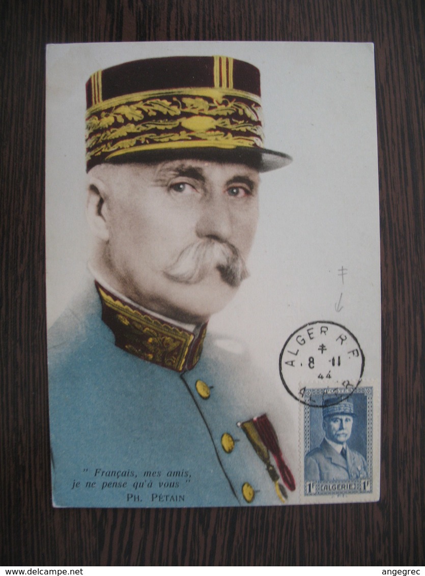 Carte Maximum - Card France  1944  Général Pétain Cachet Croix De Lorraine N° 168 - Cartes-maximum