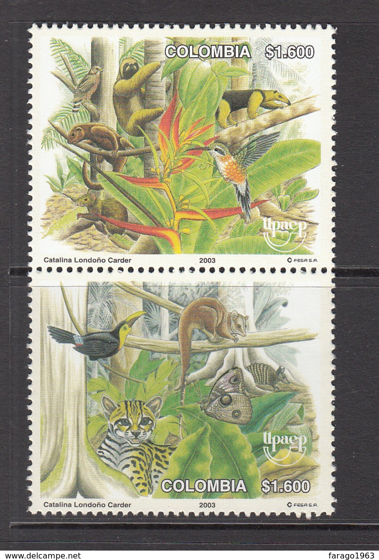 2003 Colombia Flora And Fauna Birds Mammals Cats Complete Set Of 2 MNH - Colombia