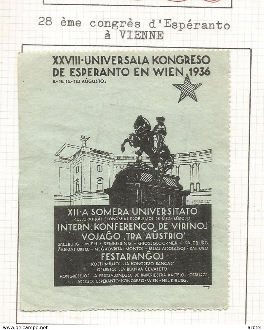 AUSTRIA VIÑETA 1936 WIEN CONGRESO ESPERANTO - Otros & Sin Clasificación