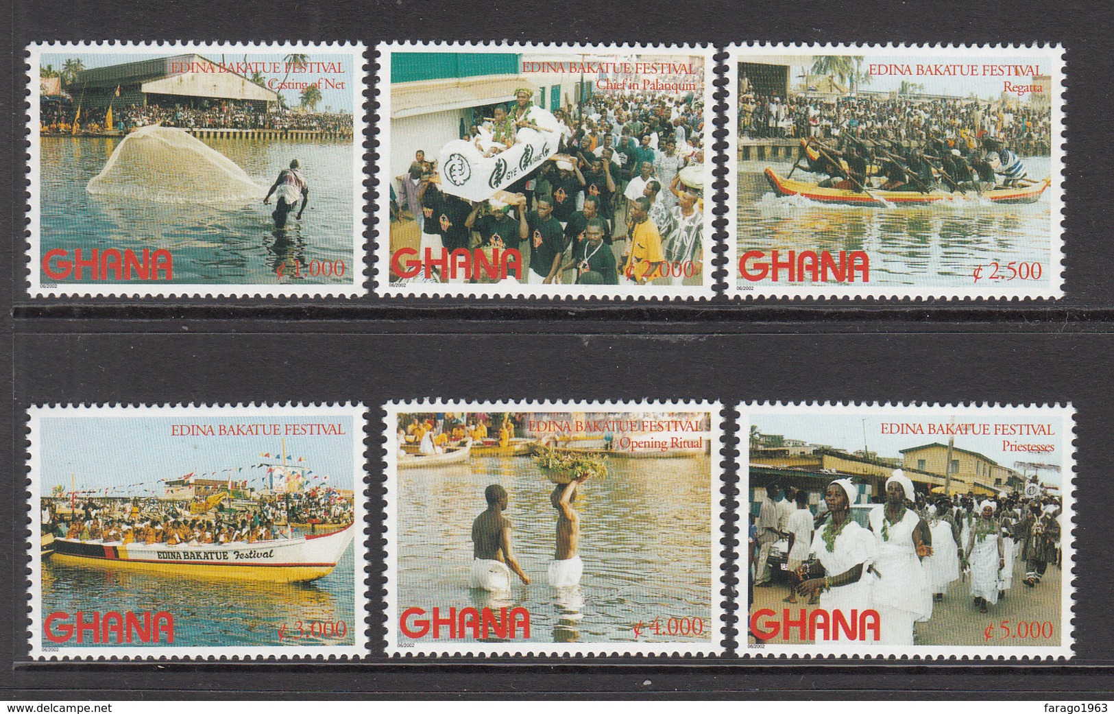 2002 Ghana Bakatue Festival Fishing Boats Culture Complete Set Of 6 MNH - Ghana (1957-...)