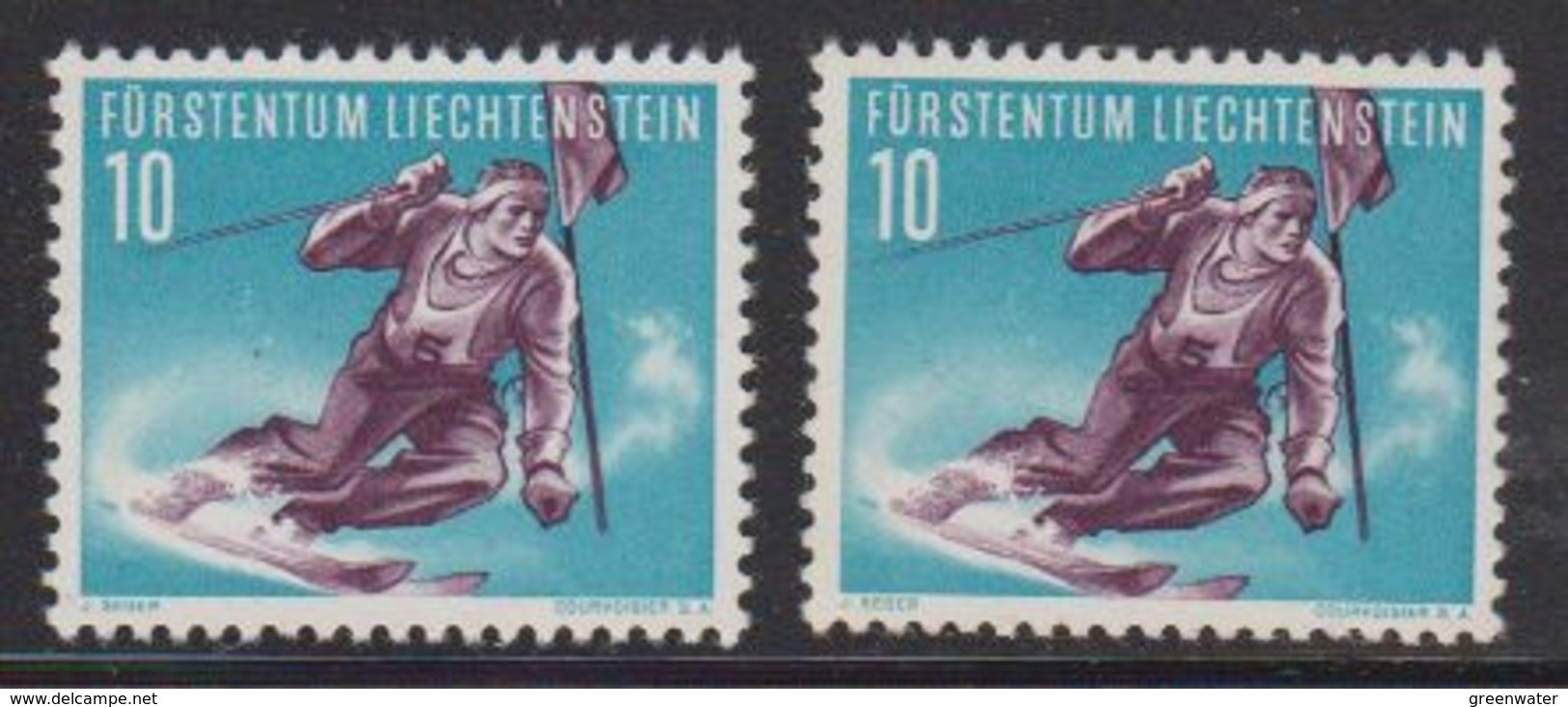 Liechtenstein 1955 Sport II / Slalom  Unused (10Rp 1x Original Gum  1x Regummed) (40404A) - Neufs