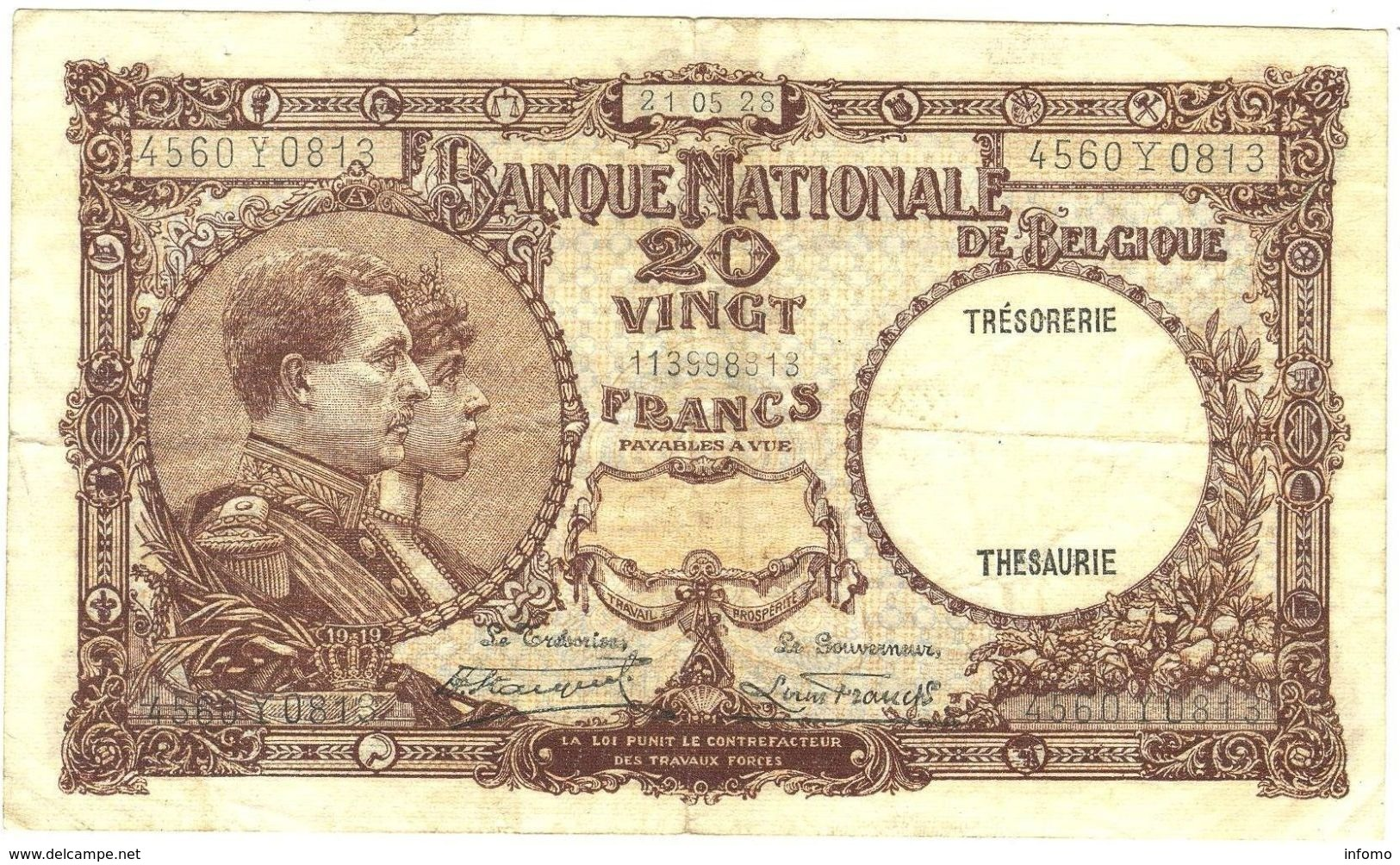 Belgium 20 Francs 21.5.1928 - 20 Francs