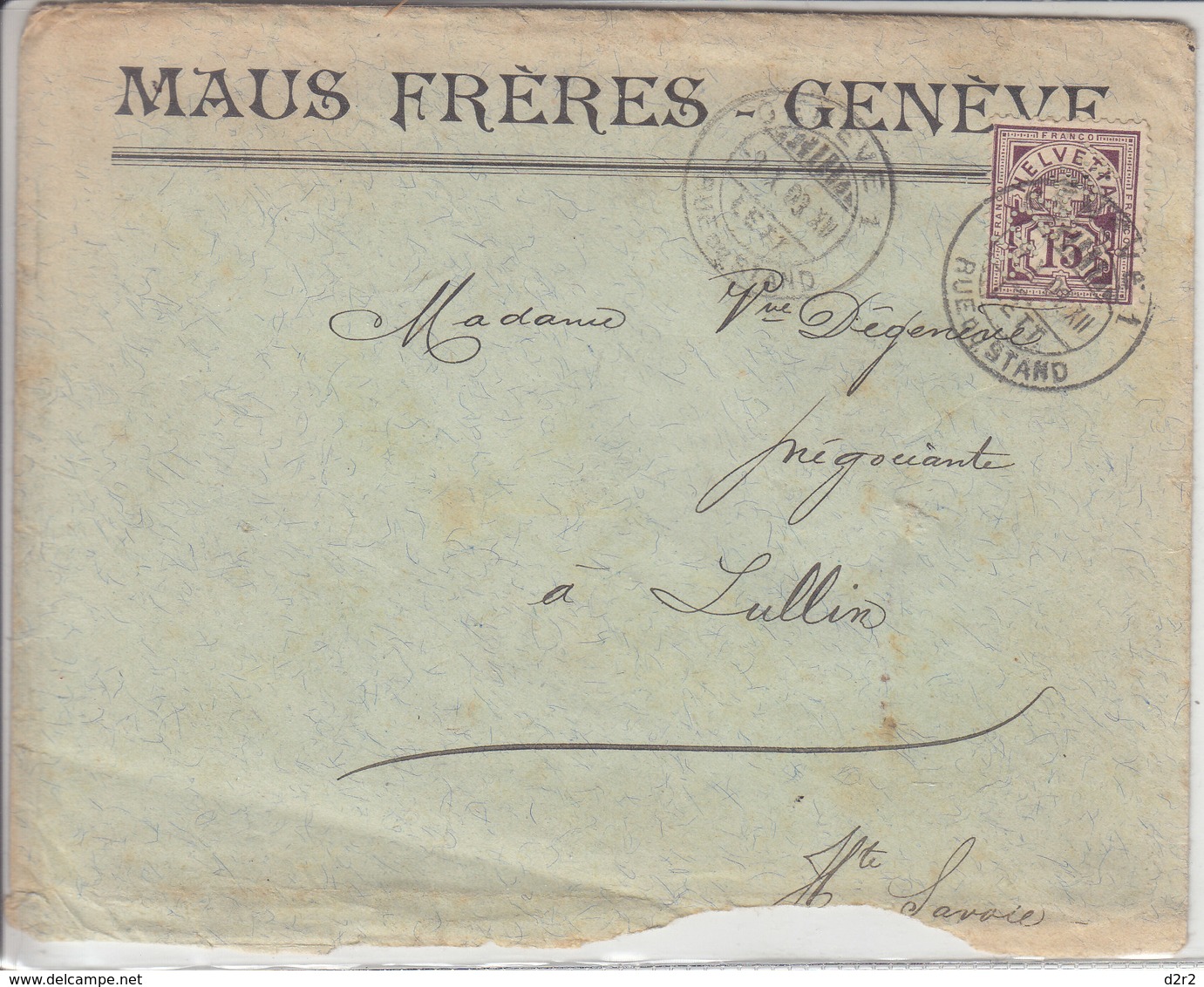 PERFORE - NUM 68B SUR LETTRE AVEC LOGO PRIVE - MAUS FRERES- GENEVE - 1903 - COTE 50.-- CHF - Perforadas