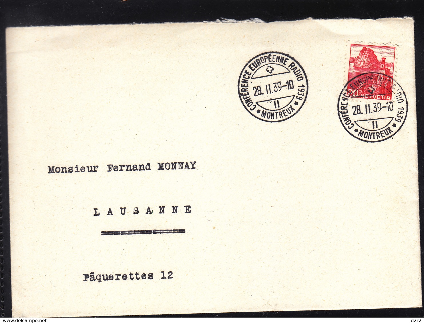 LETTRE AVEC CACHET S 194 - +25.--CHF - CONFERENCE EUROPEENNE RADIO MONTREUX 1939 - Lettres & Documents