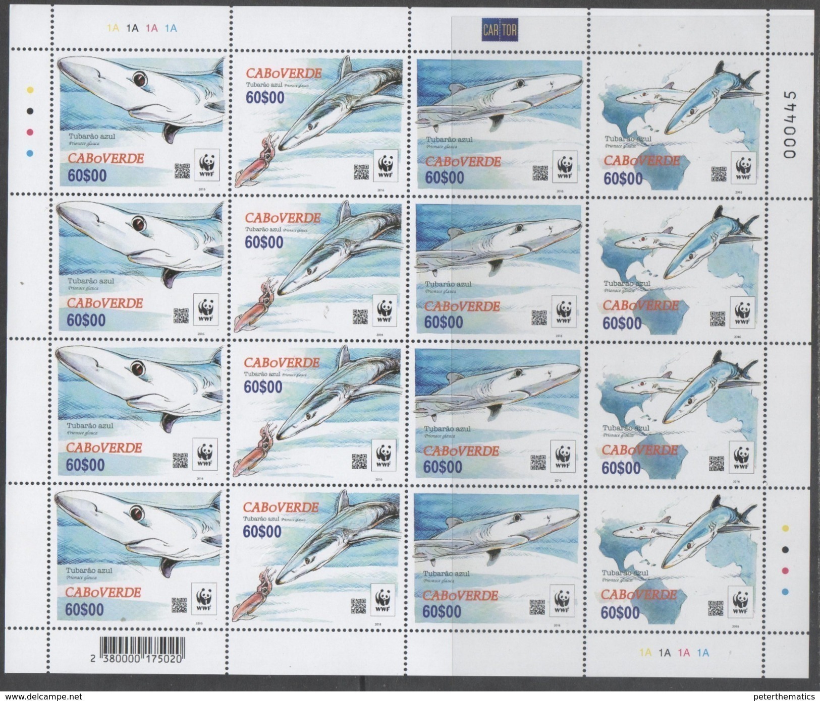 CAPE VERDE, 2016,MNH, WWF, SHARKS, SHEETLET OF 4 SETS - Unused Stamps