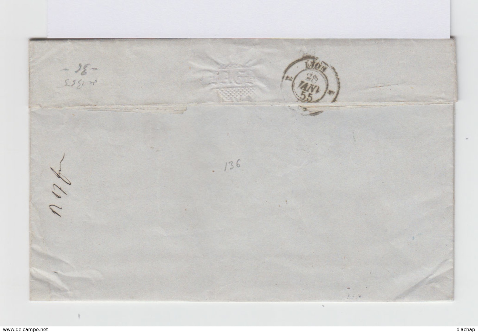 Sur Lettre Avec Correspondance Napoléon III 20 C. Bleu Type I. Oblitération Losange. CAD Gex. (645) - 1849-1876: Période Classique