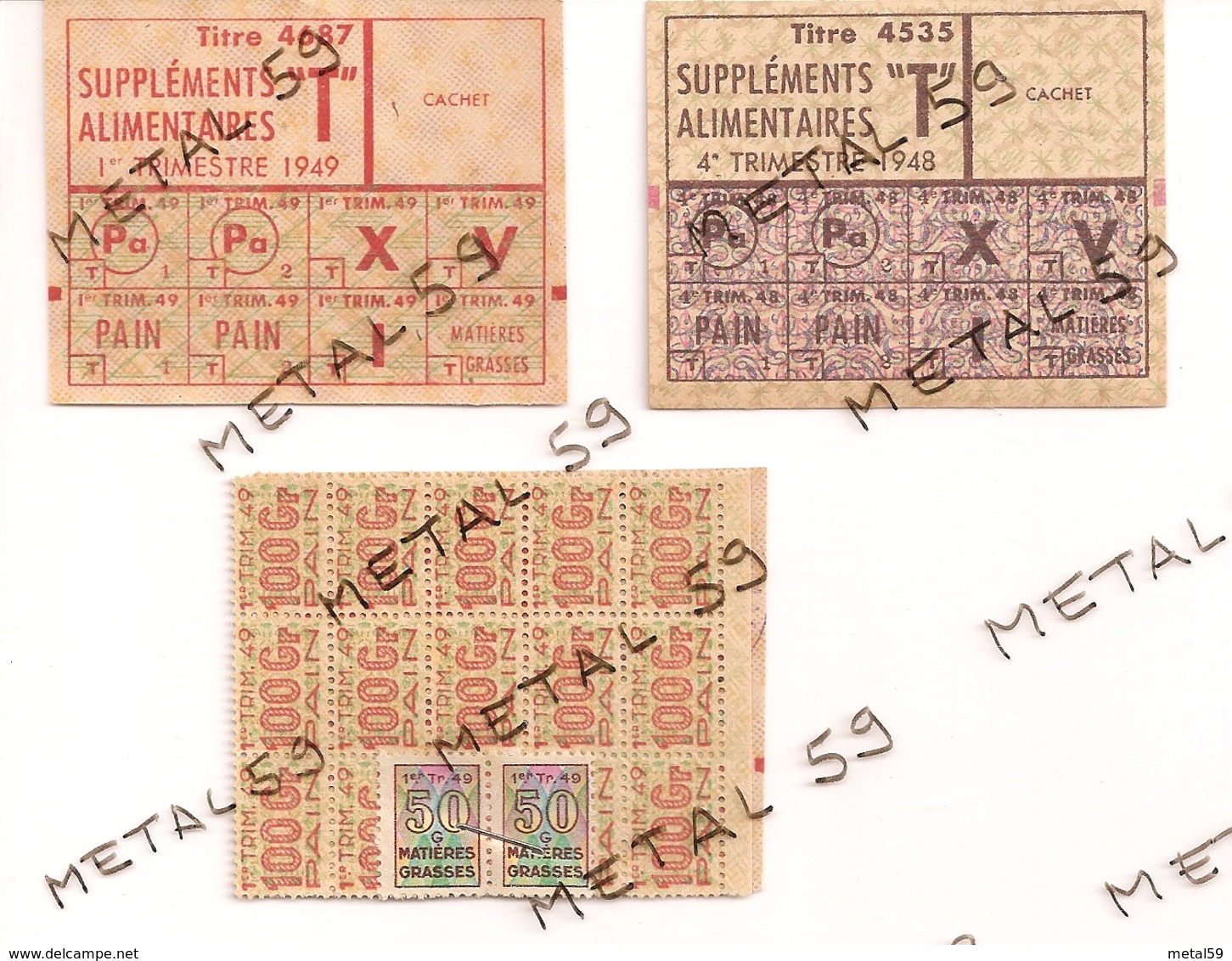 Tickets De Rationnement Pain Et Matières Grasses 1948-49 Louvroil (militaria, Guerre 39-45) - Documents