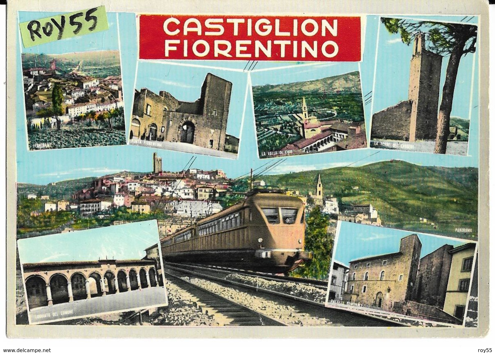 Toscana-arezzo-castiglion Fiorentino Treno Littorina In Transito Veduta Vedutine Castiglion Fiorentino Animata - Altri & Non Classificati