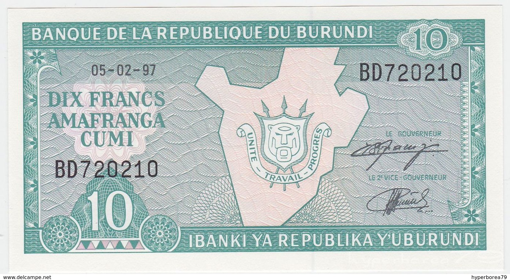 Burundi P 33 D - 10 Francs 5.2.1997 - UNC - Burundi