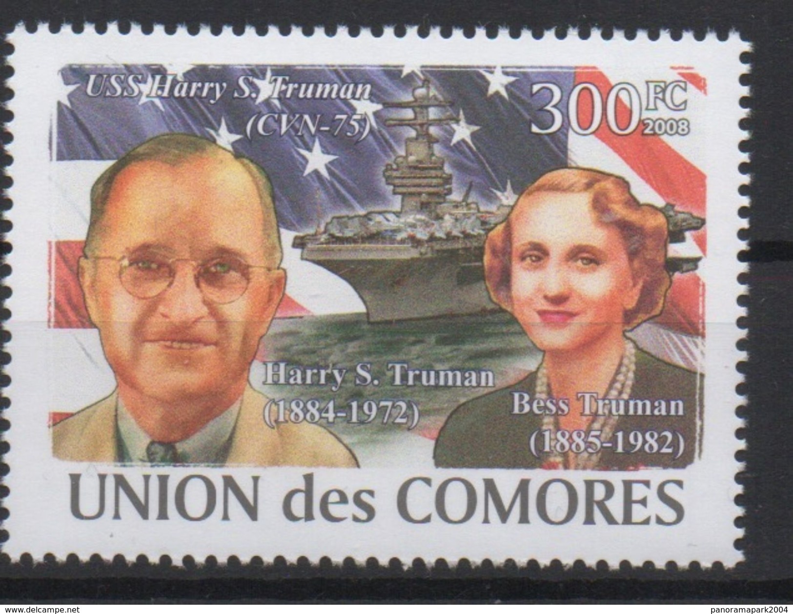 Comores Comoros Komoren 2008 USA Harry Truman CVN-75 Porte-avions Aircraft Carrier Boat Boot Mi. I-VI Bl. I Unissued - Bateaux