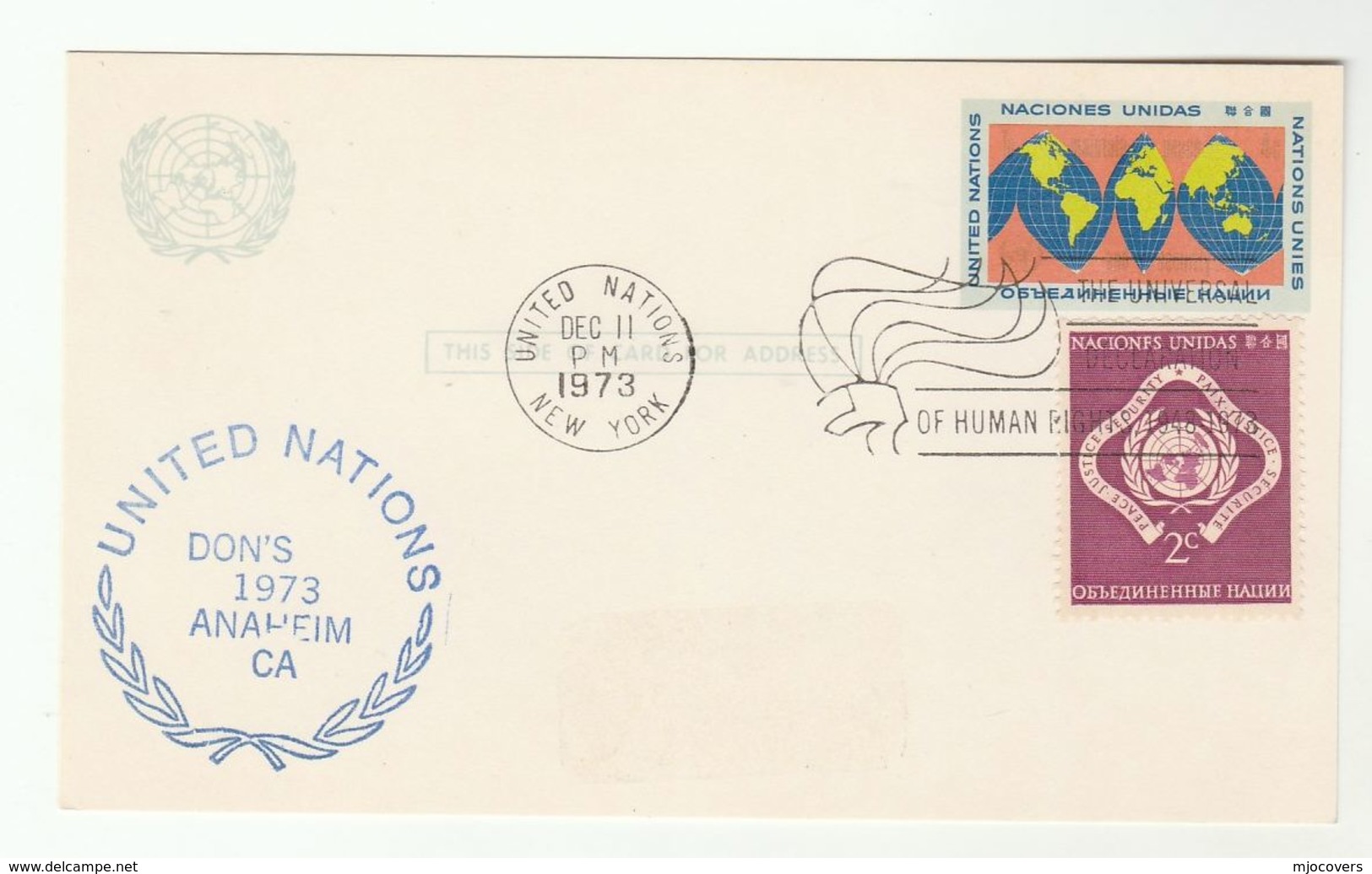 1973 UNITED NATIONS DONS ANAHEIM  Event COVER Card Uprated Postal STATIONERY CARD Stamps - Covers & Documents