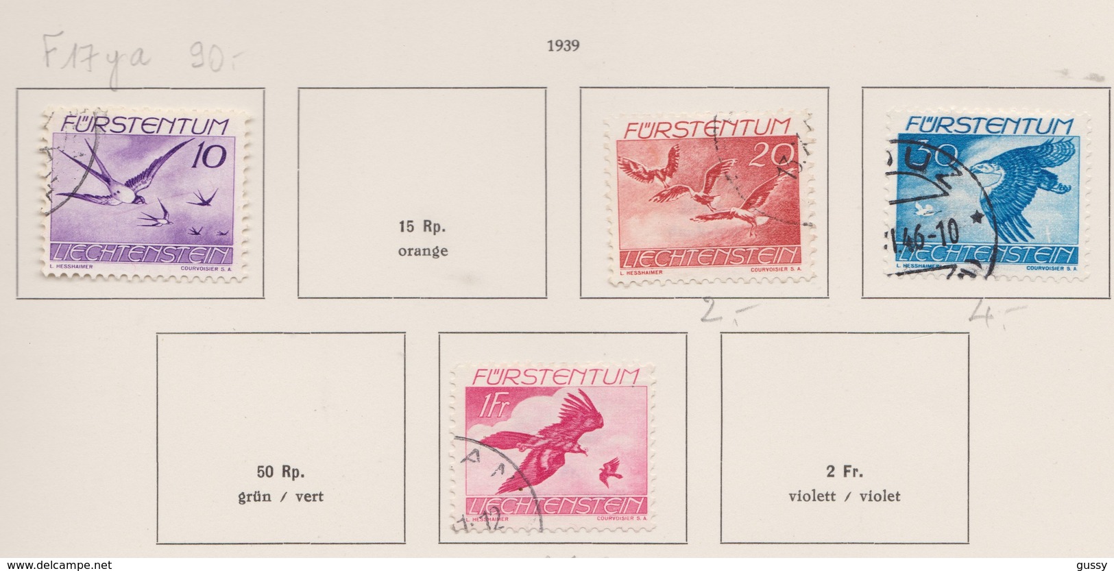 LIECHTENSTEIN Poste Aérienne 1939:   Timbres Oblitérés 'Les Aigles',  Forte Cote     TTB - Collections