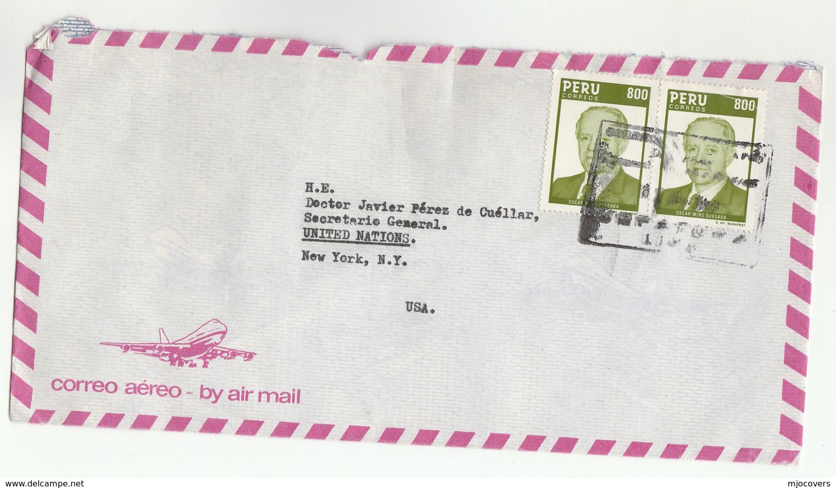 PERU Airmail COVER To Javier Pérez De Cuellar UN SECRETARY GENERAL United Nations Usa - Peru