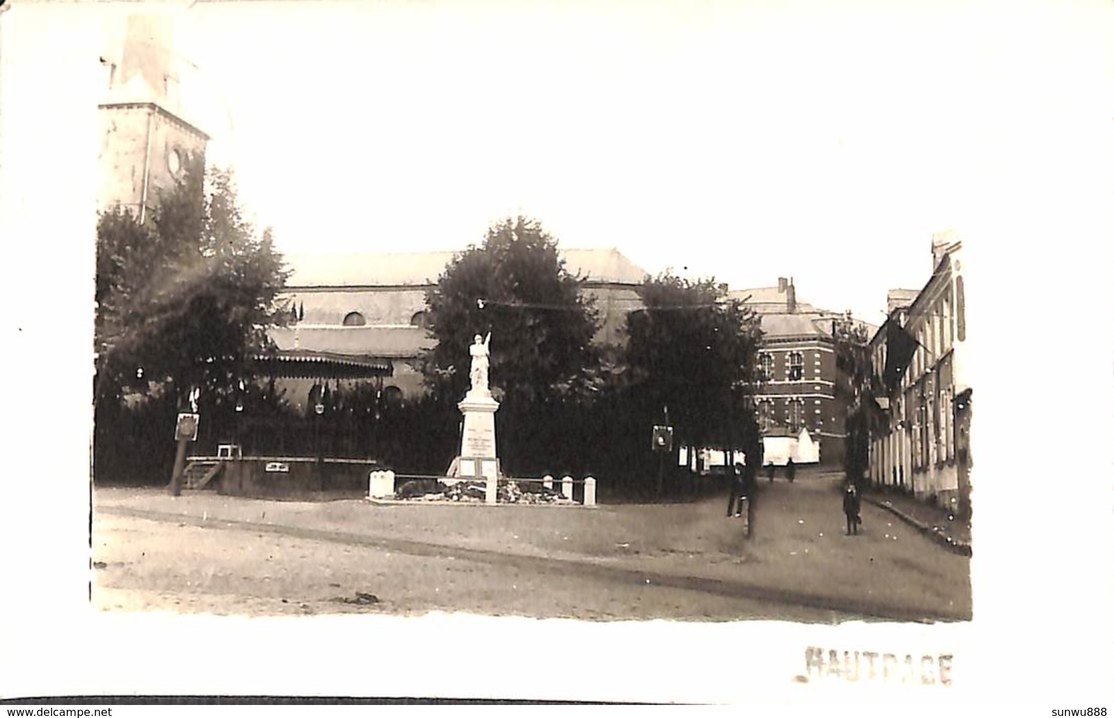 Hautrage - Carte Photo Animée Place Monument Kiosque 1924 - Saint-Ghislain