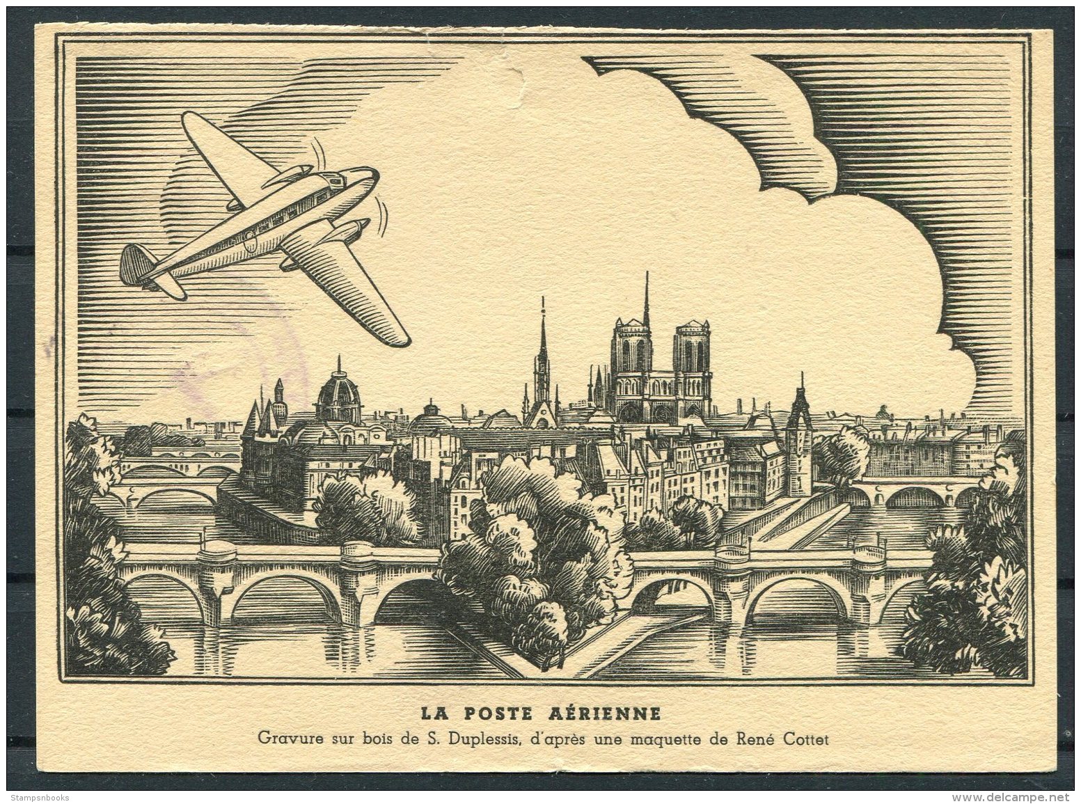 1943 Fance Paris Exposition Philatelie Aviation Airmail, Stamp Exhibition Postcard - 1927-1959 Covers & Documents