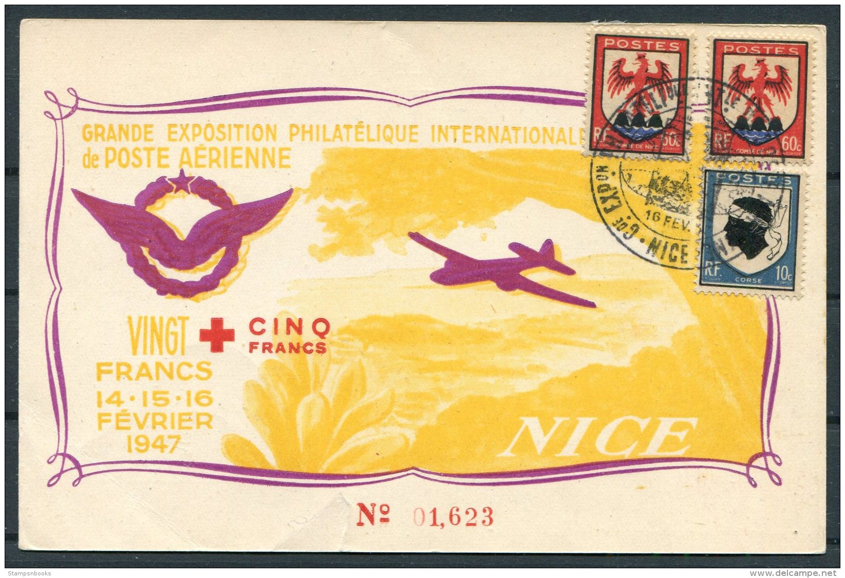 1947 Fance Nice Exposition Philatelie Aviation Airmail, Stamp Exhibition Postcard - 1927-1959 Covers & Documents