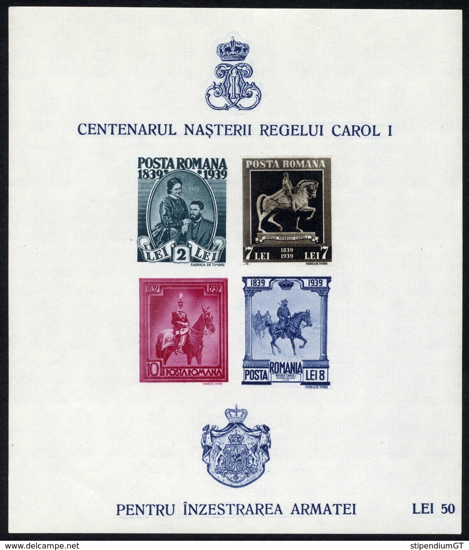 ROMANIA 1939 King Carol Centenary,Royalty,Sigmaringen,Peles,Horse,Romania,3 Blocks ,MNH ,OG VF IMPERFORATED - Neufs