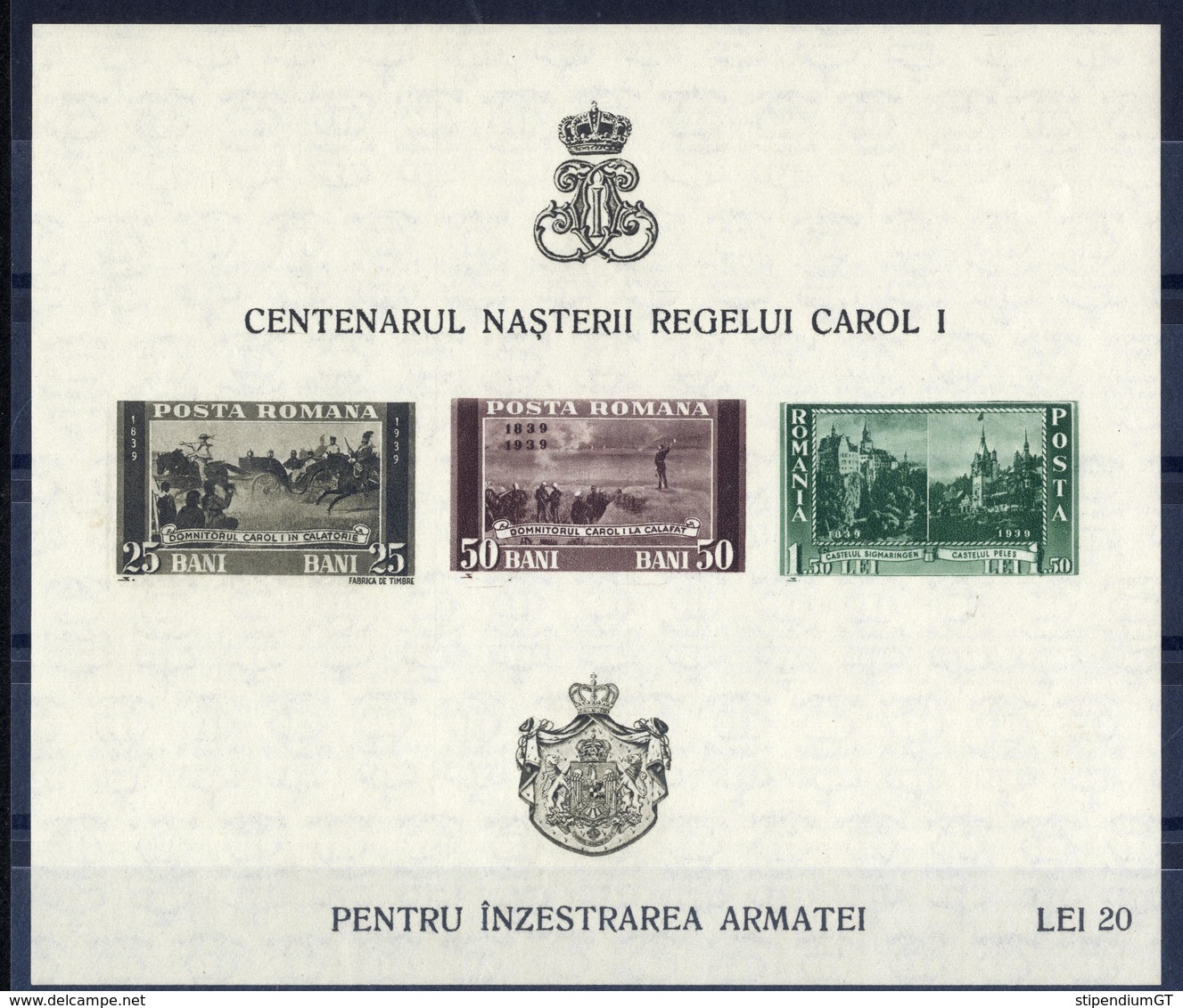 ROMANIA 1939 King Carol Centenary,Royalty,Sigmaringen,Peles,Horse,Romania,3 Blocks ,MNH ,OG VF IMPERFORATED - Nuovi