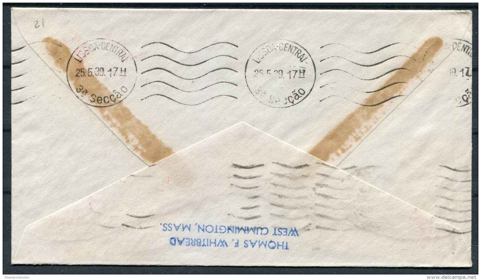 1939 France Airmail First Flight Cover. Marseille - Christie Hotel, Hollywood USA Via Lisboa. Paris Portugal - 1927-1959 Covers & Documents