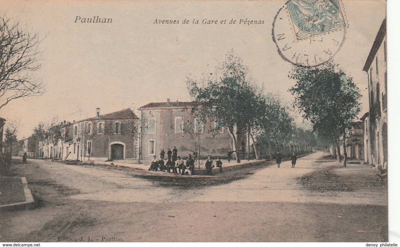 34/ Paulhan -  Avenue De La Gare Et De Pézénas - Carte Colorisée écrite En 1908 - Paulhan