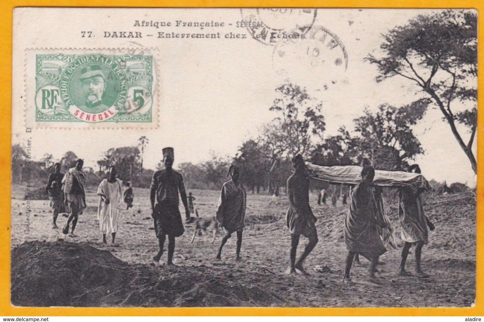 1909 - CP De Dakar, Sénégal Vers Villers-Cotterets, France - 5 C Seul - Cad Arrivée - Vue Enterrement Lébou - Lettres & Documents
