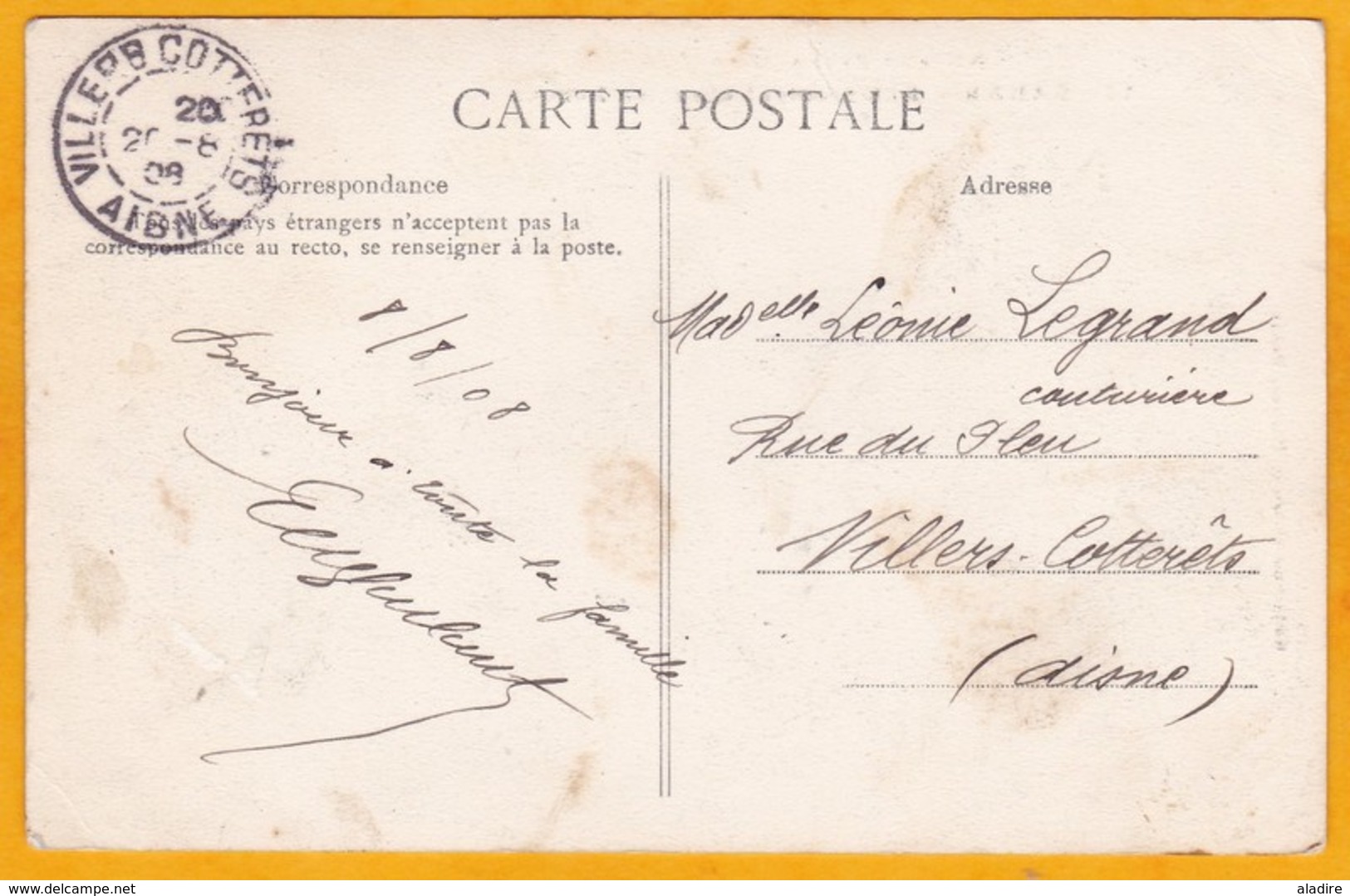 1909 - CP De Dakar, Sénégal Vers Villers-Cotterets, France - 5 C Seul - Cad Arrivée - Vue Enterrement Lébou - Lettres & Documents