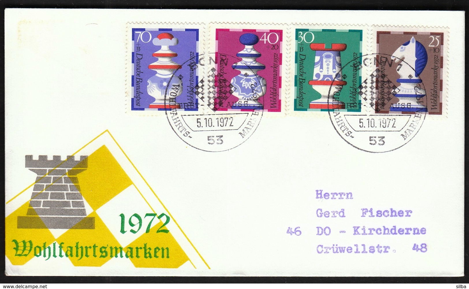 Germany Berlin 1972 / Wohlfahrtsmarken / Chess / FDC - Scacchi