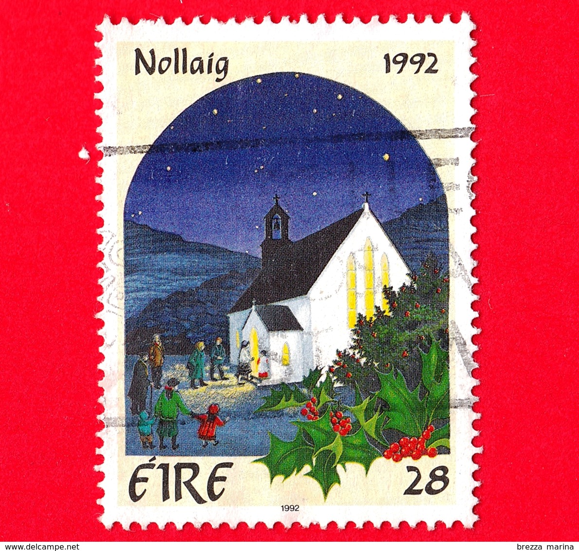 IRLANDA - Eire - Usato - 1992 - Natale - Christmas - Nollaig - Chiesa Rurale - 28 - Usati