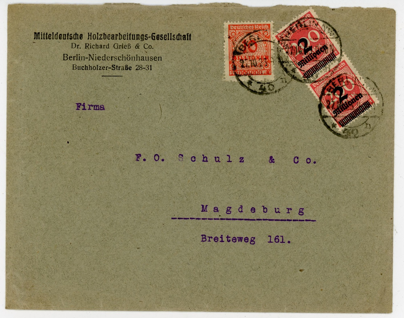 Nr. 309 A P Paar MIF Fernbrief Niederschönhausen-Magdeburg - Briefe U. Dokumente