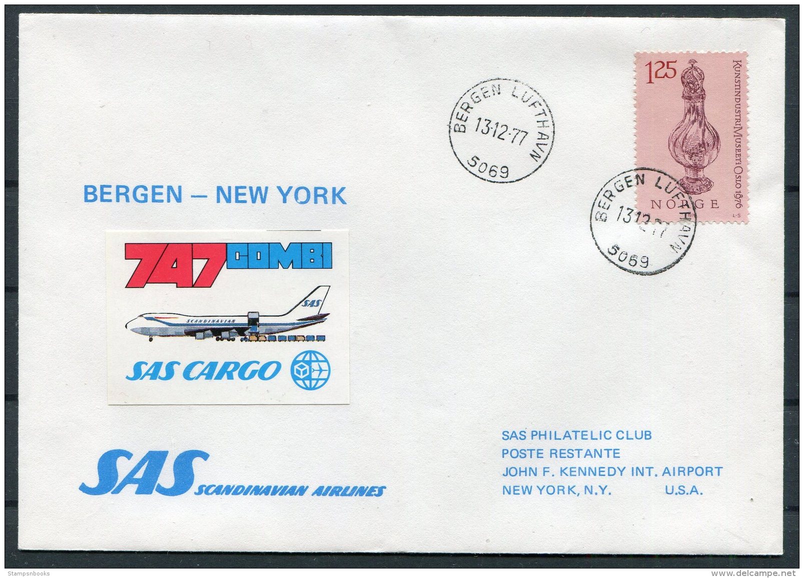 1977 Norway USA SAS First Flight Cover. Bergen - New York. - Storia Postale