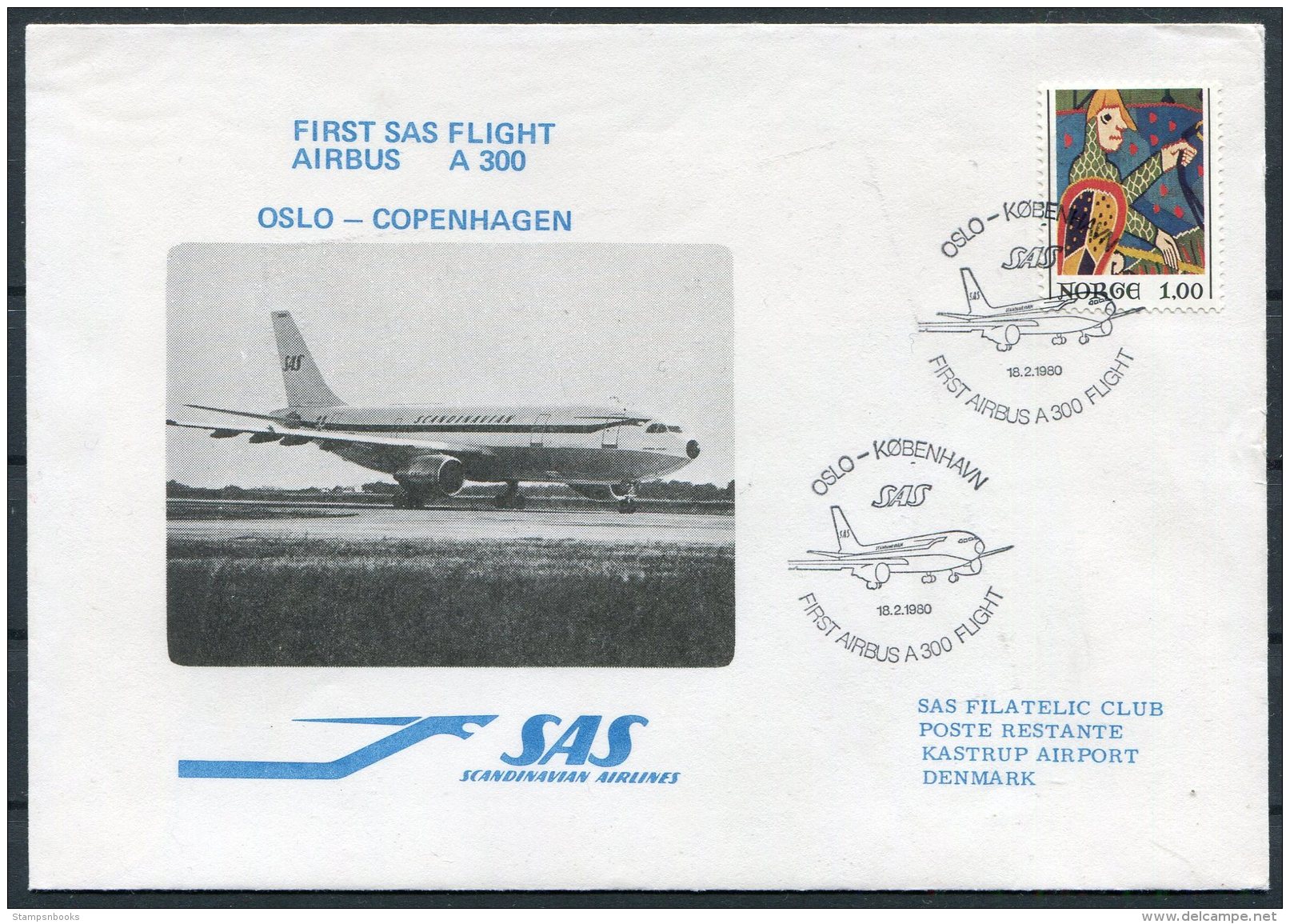 1980 Norway Denmark SAS First Flight Cover. Oslo - Copenhagen - Covers & Documents