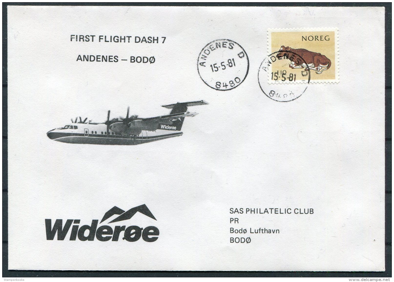 1981 Norway SAS First Flight Cover. Andenes - Bodo - Briefe U. Dokumente