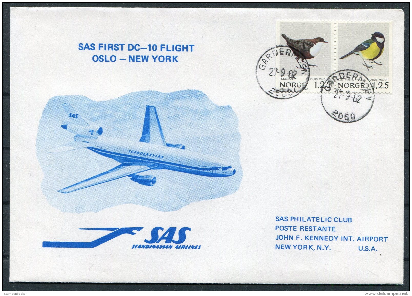 1982 Norway USA SAS First Flight Cover. Oslo - New York. Birds Booklet Pair - Briefe U. Dokumente