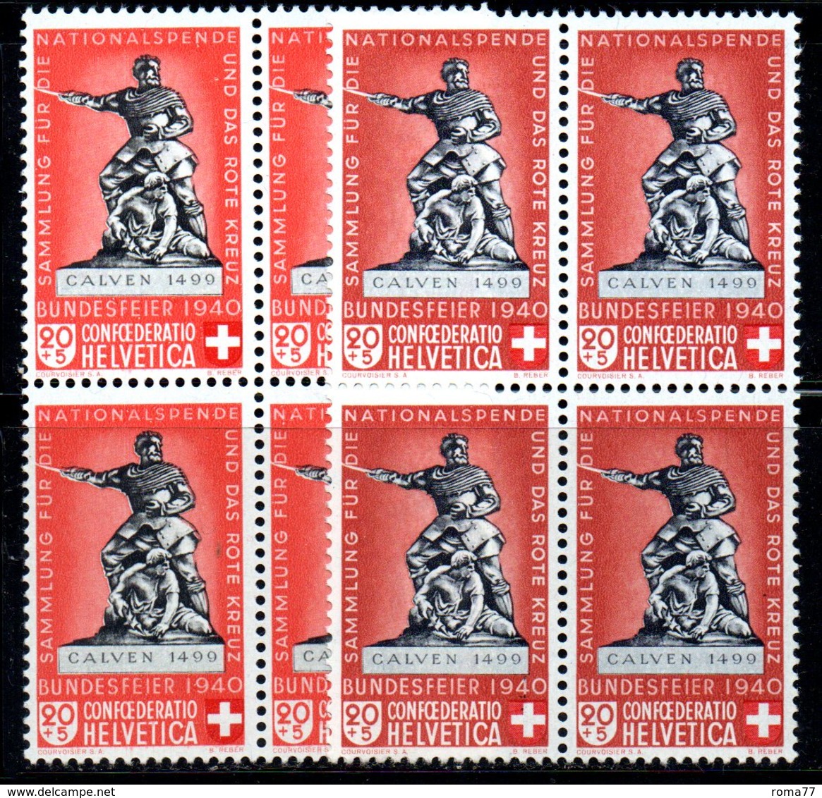 85/1500 - SVIZZERA 1940 , Pro Patria N. 351 : Quartina Integra Delle Due Nuance *** MNH - Unused Stamps