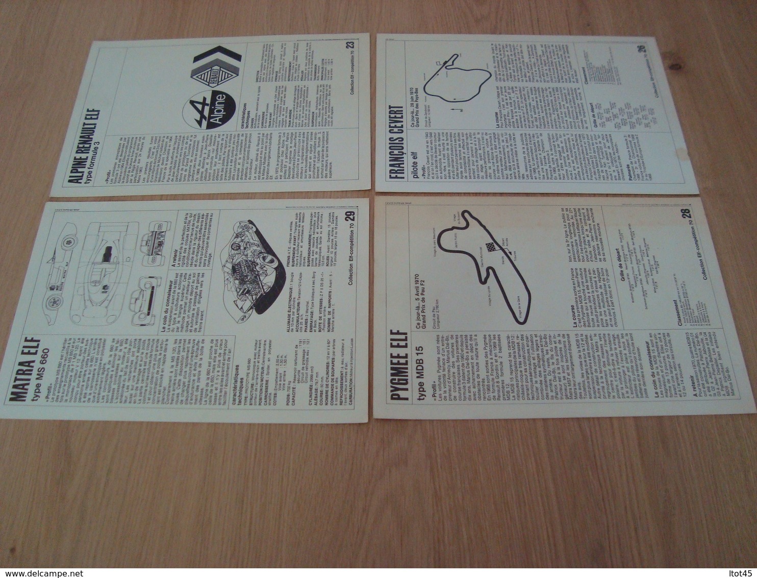 LOT DE 4 FICHES COLLECTION ELF COMPETITION ALPINE MATRA FRANCOIS CEVERT - Publicités