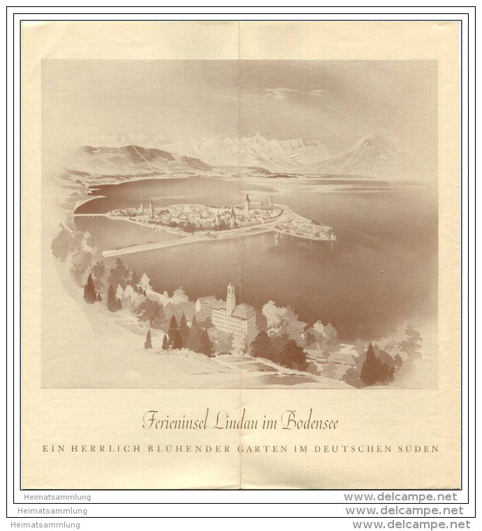 Lindau Im Bodensee 50er Jahre - Faltblatt Mit 4 Abbildungen - Hotelführer Stadtplan - Entwurf Mayr Oberbacher - Tourism Brochures