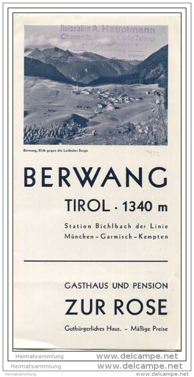 Österreich - Berwang Tirol 1932 - Gasthaus Und Pension Zur Rose - Faltblatt Mit 4 Abbildungen - Reiseprospekte