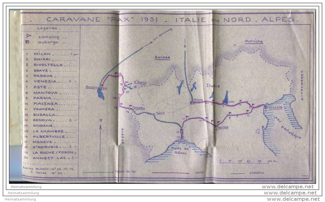 Caravane PAX 1951 - Guide Caravane Cycliste Italie-Alpes - 1er Etape Strasbourg-Milan.... 19.07.51 - 20.08.51 - Francia