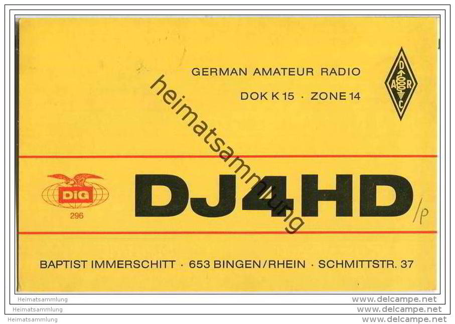 QSL - Funkkarte - DJ4HD - Bingen - 1972 - Amateurfunk