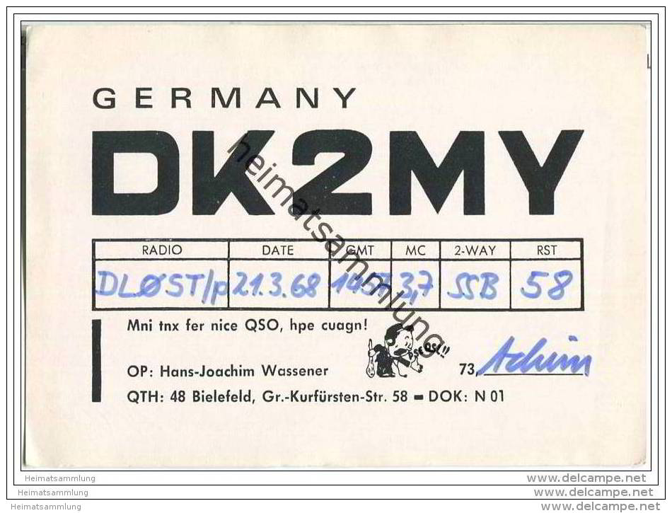 QSL - Funkkarte - DK2MY - Bielefeld - 1968 - Amateurfunk