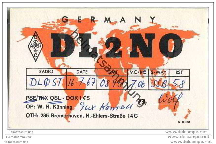 QSL - Funkkarte - DL2NO - Bremerhaven - 1967 - Amateurfunk