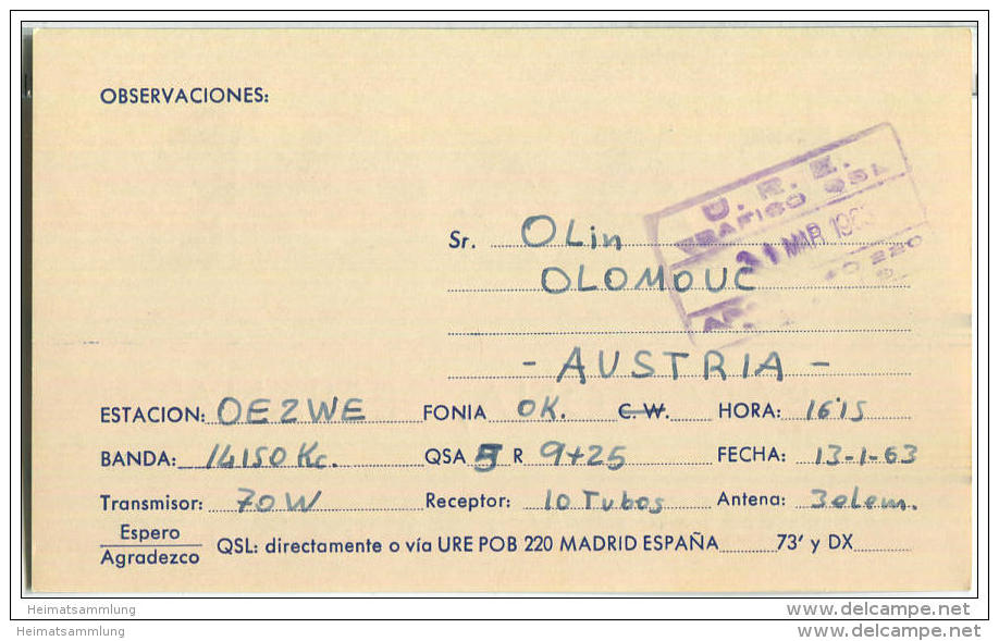 QSL - QTH - Funkkarte - EA3OL - Espana - Barcelona - 1963 - Amateurfunk