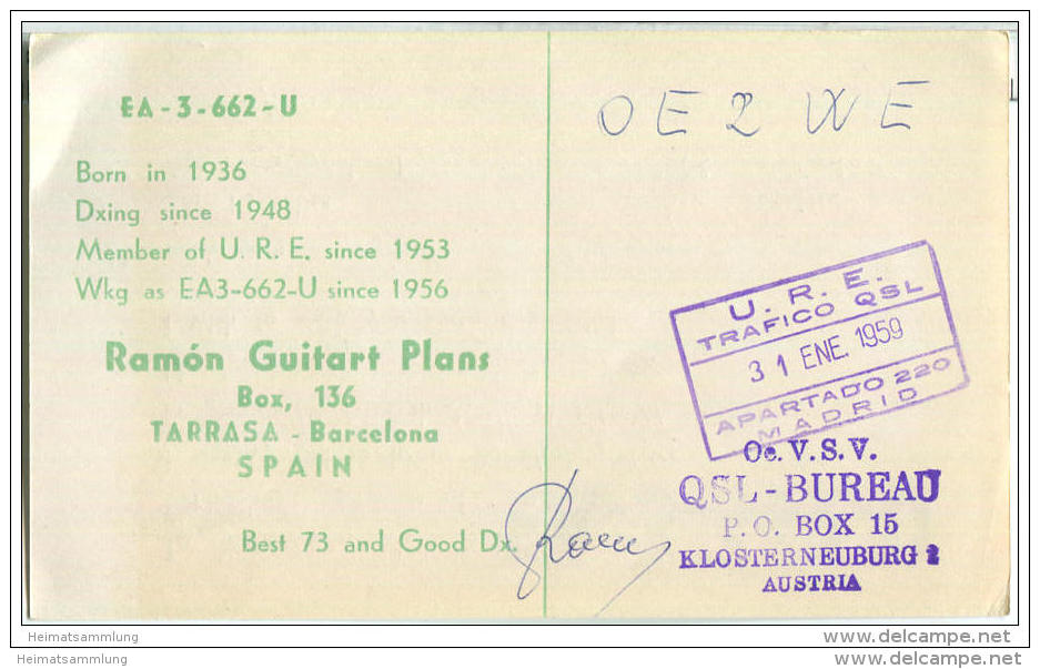 QSL - QTH - Funkkarte - EA7GO - Espana - Granada - 1961 - Amateurfunk