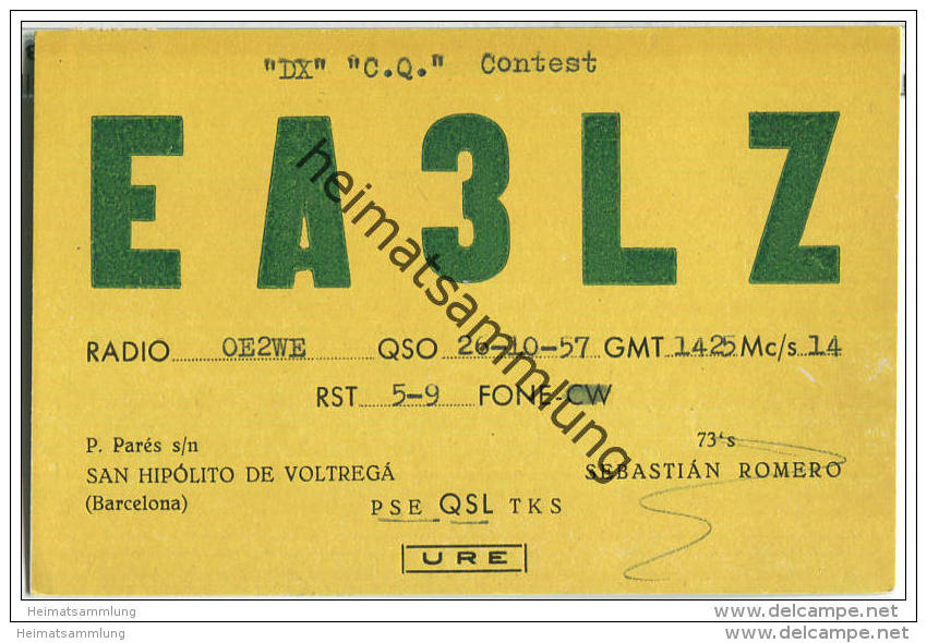 QSL - QTH - Funkkarte - EA3LZ - Espana - Barcelona - 1957 - Amateurfunk