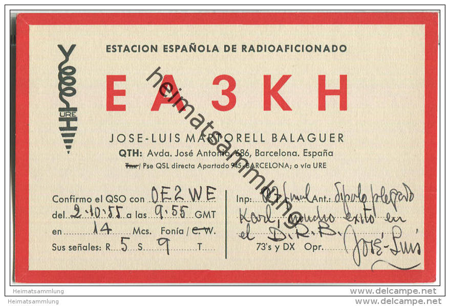 QSL - QTH - Funkkarte - EA3KH - Espana - Barcelona - 1955 - Amateurfunk