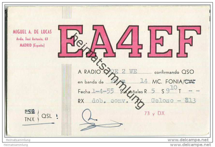 QSL - QTH - Funkkarte - EA4EF - Espana - Madrid - 1955 - Amateurfunk
