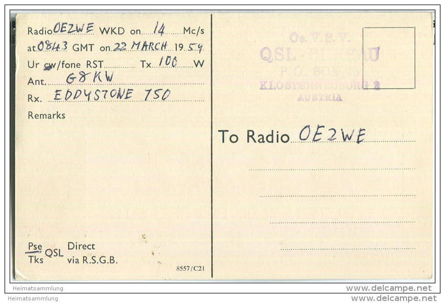 QSL - QTH - Funkkarte - G3LAZ - Great Britain - London - 1959 - Radio Amateur