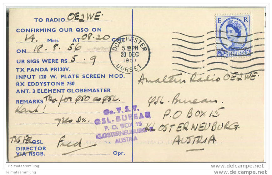 QSL - QTH - Funkkarte - G3AS - Great Britain - Dorchester - 1956 - Radio Amateur