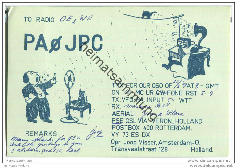 QSL - QTH - Funkkarte - PA0JPC - The Netherlands - Amsterdam - 1959 - Amateurfunk