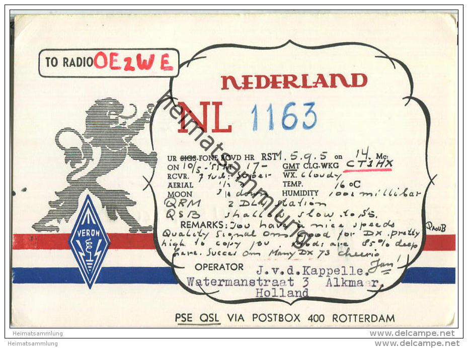 QSL - QTH - Funkkarte - NL1163 - The Netherlands - Rotterdam - 1955 - Radio Amateur